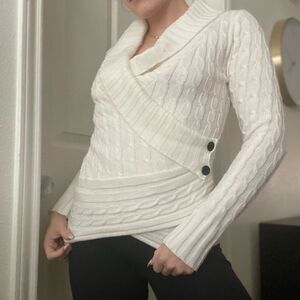 Y2K Fredericks of Hollywood Cable Knit Wrap Sweater V- Neck Ballet Core Sz‎ S